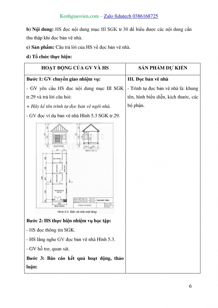 Giáo án và PPT Công nghệ 8 kết nối Bài 5: Bản vẽ nhà