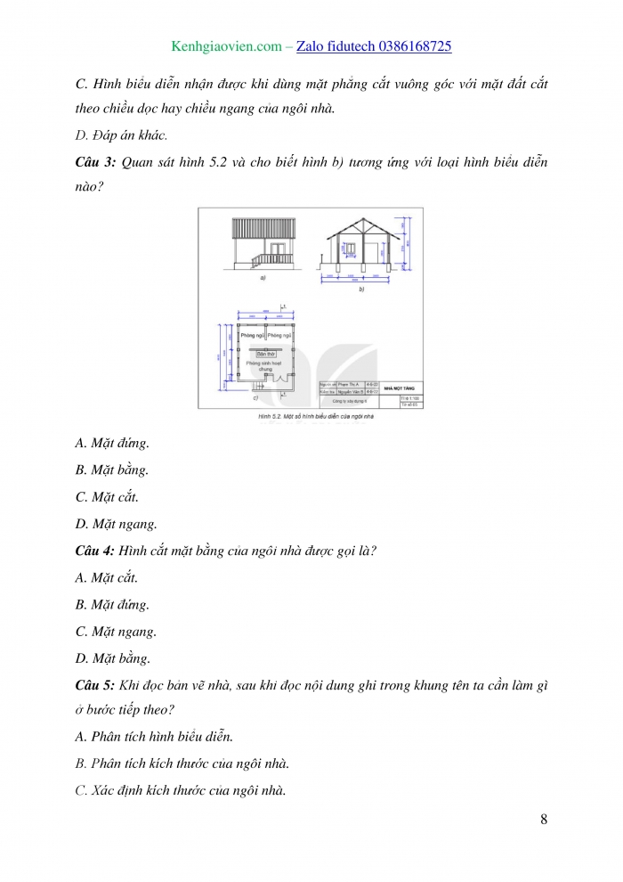 Giáo án và PPT Công nghệ 8 kết nối Bài 5: Bản vẽ nhà