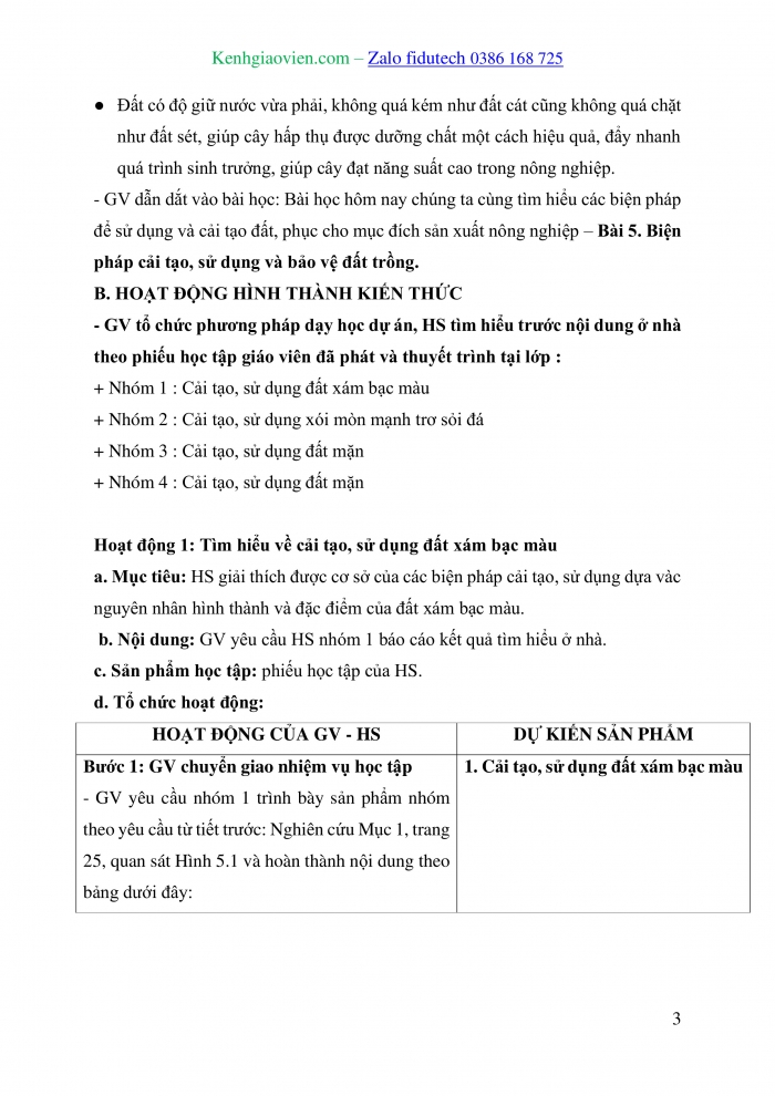 Giáo án và PPT Công nghệ trồng trọt 10 cánh diều Bài 5: Biện pháp cải tạo, sử dụng và bảo vệ đất trồng