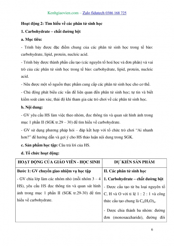 Giáo án và PPT Sinh học 10 kết nối Bài 5: Các phân tử sinh học