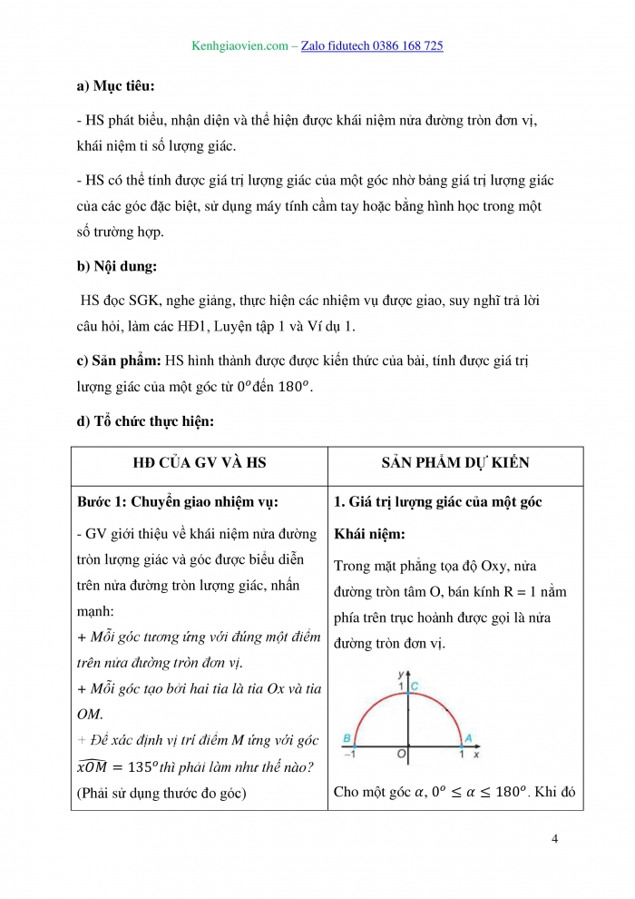 Giáo án và PPT Toán 10 kết nối Bài 5: Giá trị lượng giác của một góc từ 0° đến 180°