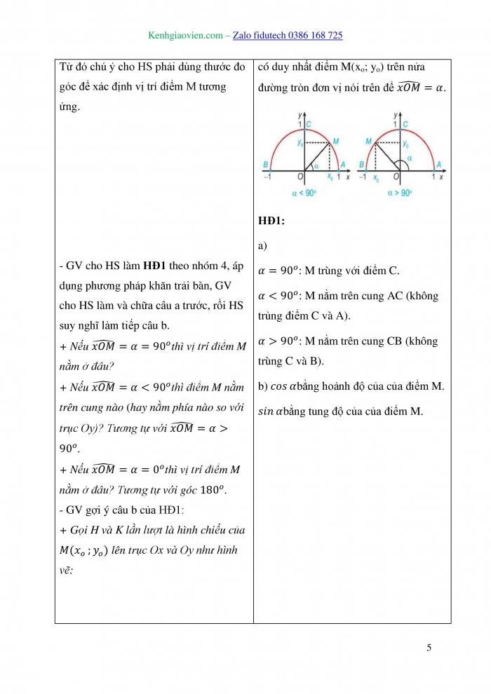 Giáo án và PPT Toán 10 kết nối Bài 5: Giá trị lượng giác của một góc từ 0° đến 180°