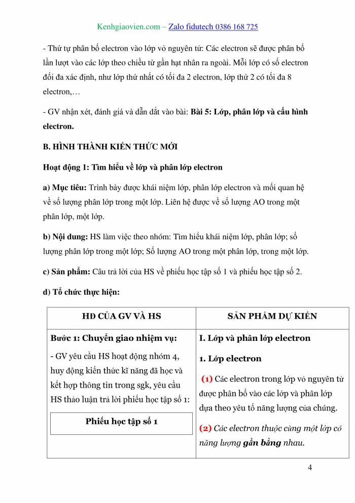 Giáo án và PPT Hoá học 10 cánh diều Bài 5: Lớp, phân lớp và cấu hình electron