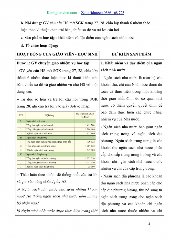 Giáo án và PPT Kinh tế pháp luật 10 cánh diều Bài 5: Ngân sách nhà nước