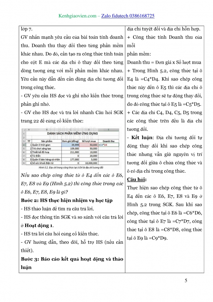 Giáo án và PPT Tin học 8 kết nối Bài 5: Sử dụng bảng tính giải quyết bài toán thực tế