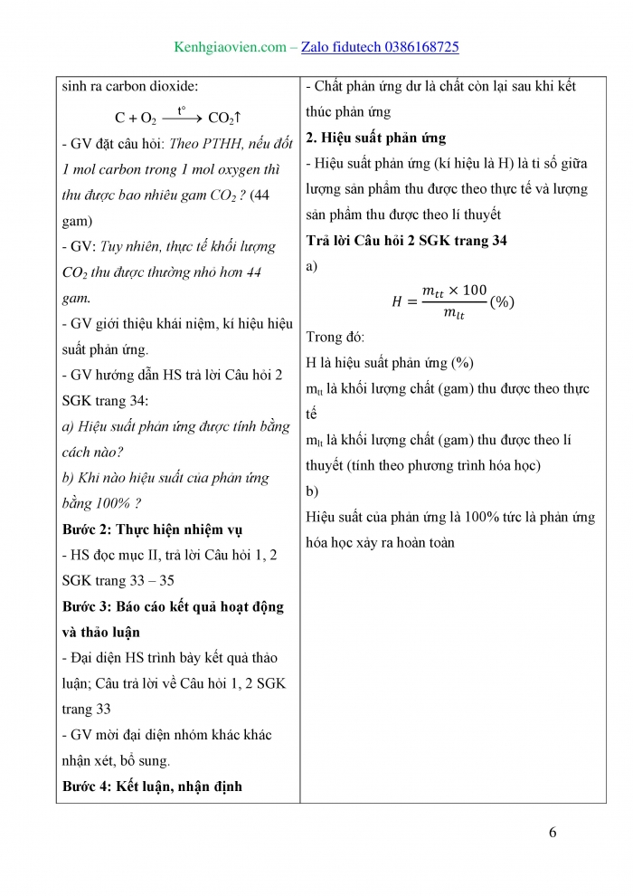 Giáo án và PPT KHTN 8 cánh diều Bài 5: Tính theo phương trình hoá học