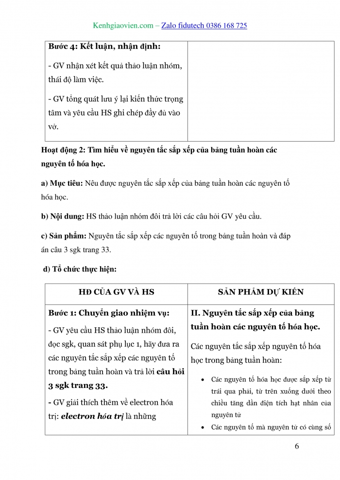 Giáo án và PPT Hoá học 10 cánh diều Bài 6: Cấu tạo của bảng tuần hoàn các nguyên tố hoá học