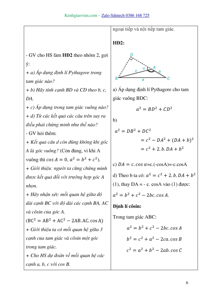 Giáo án và PPT Toán 10 kết nối Bài 6: Hệ thức lượng trong tam giác