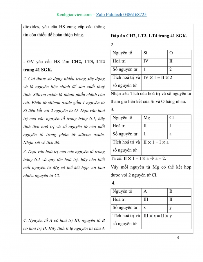 Giáo án và PPT KHTN 7 cánh diều Bài 6: Hoá trị, công thức hoá học