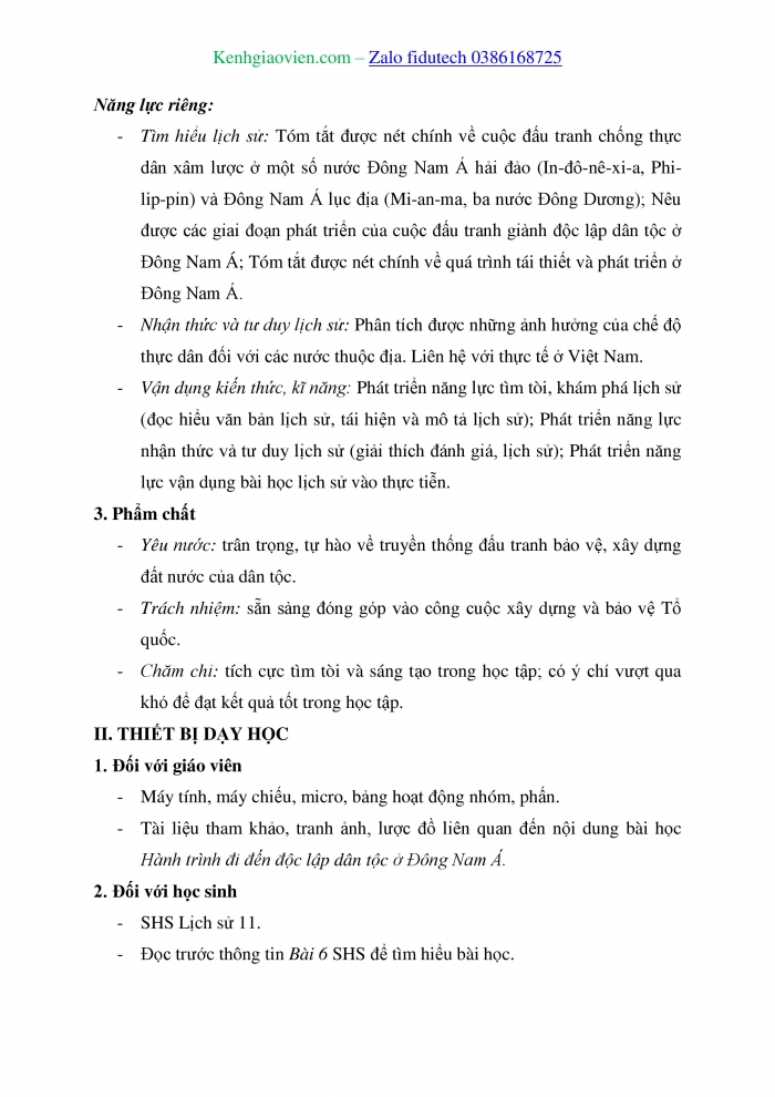 Giáo án và PPT Lịch sử 11 chân trời Bài 6: Hành trình đi đến độc lập dân tộc ở Đông Nam Á