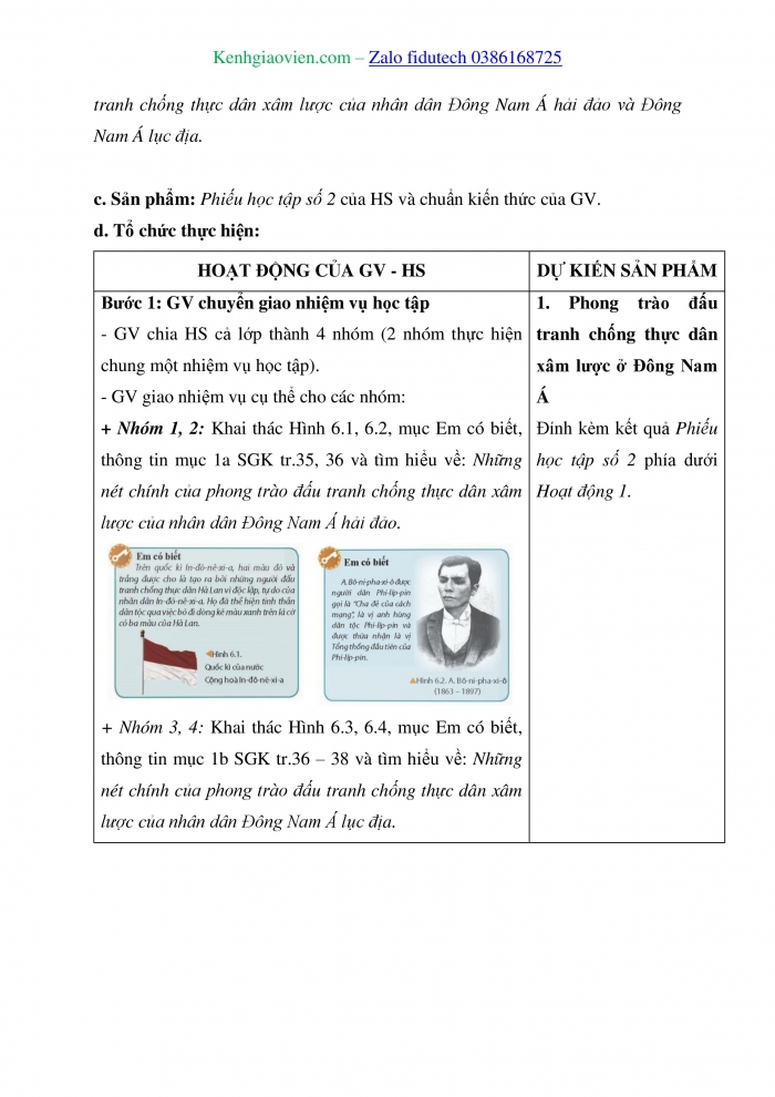 Giáo án và PPT Lịch sử 11 chân trời Bài 6: Hành trình đi đến độc lập dân tộc ở Đông Nam Á