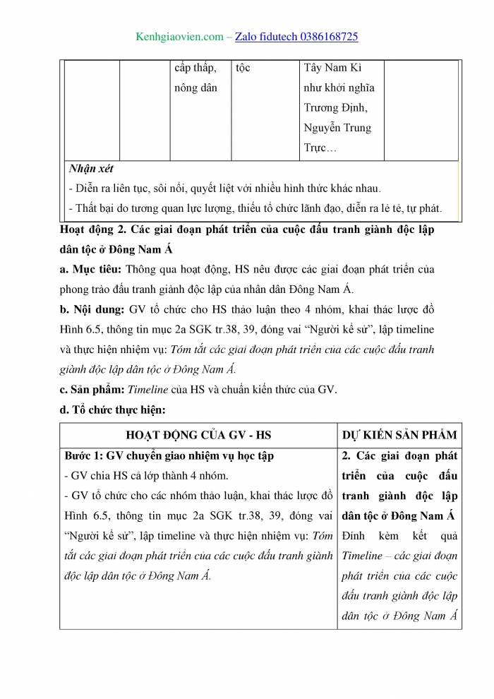 Giáo án và PPT Lịch sử 11 chân trời Bài 6: Hành trình đi đến độc lập dân tộc ở Đông Nam Á