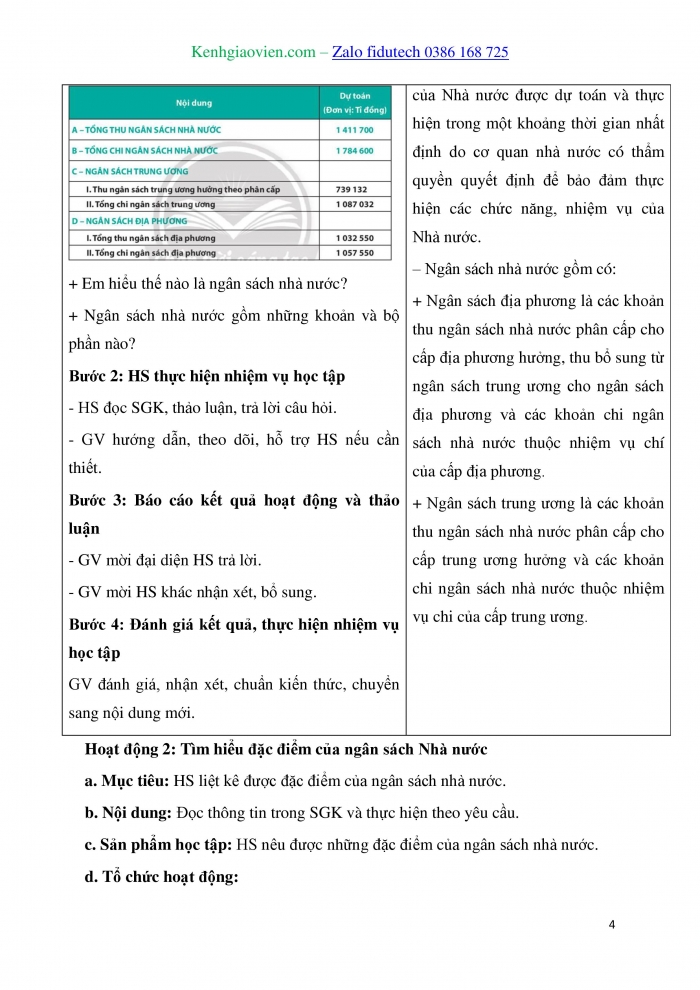 Giáo án và PPT Kinh tế pháp luật 10 chân trời Bài 6: Ngân sách nhà nước và thực hiện pháp luật về ngân sách