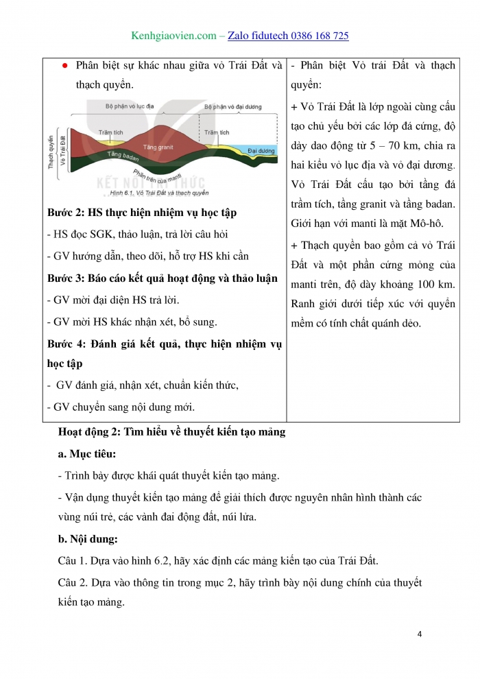 Giáo án và PPT Địa lí 10 kết nối Bài 6: Thạch quyển, thuyết kiến tạo mảng