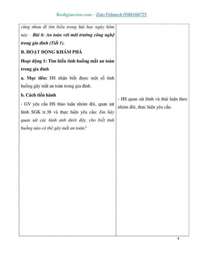 Giáo án và PPT Công nghệ 3 chân trời Bài 6: An toàn với môi trường công nghệ trong gia đình