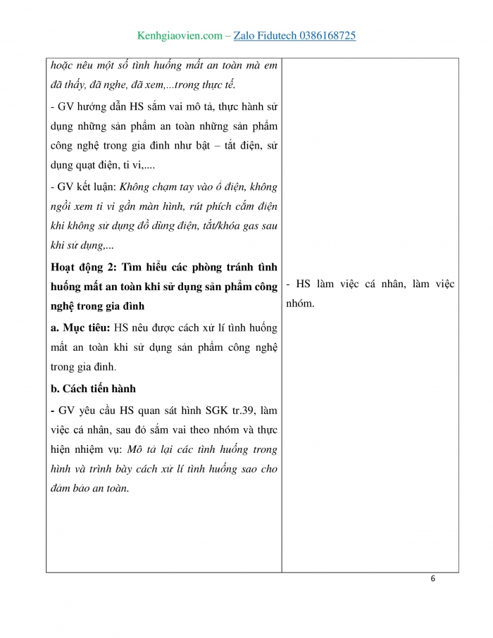 Giáo án và PPT Công nghệ 3 chân trời Bài 6: An toàn với môi trường công nghệ trong gia đình