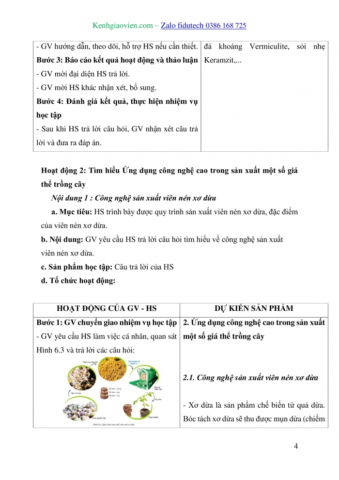 Giáo án và PPT Công nghệ trồng trọt 10 cánh diều Bài 6: Ứng dụng công nghệ cao trong sản xuất một số giá thể trồng cây