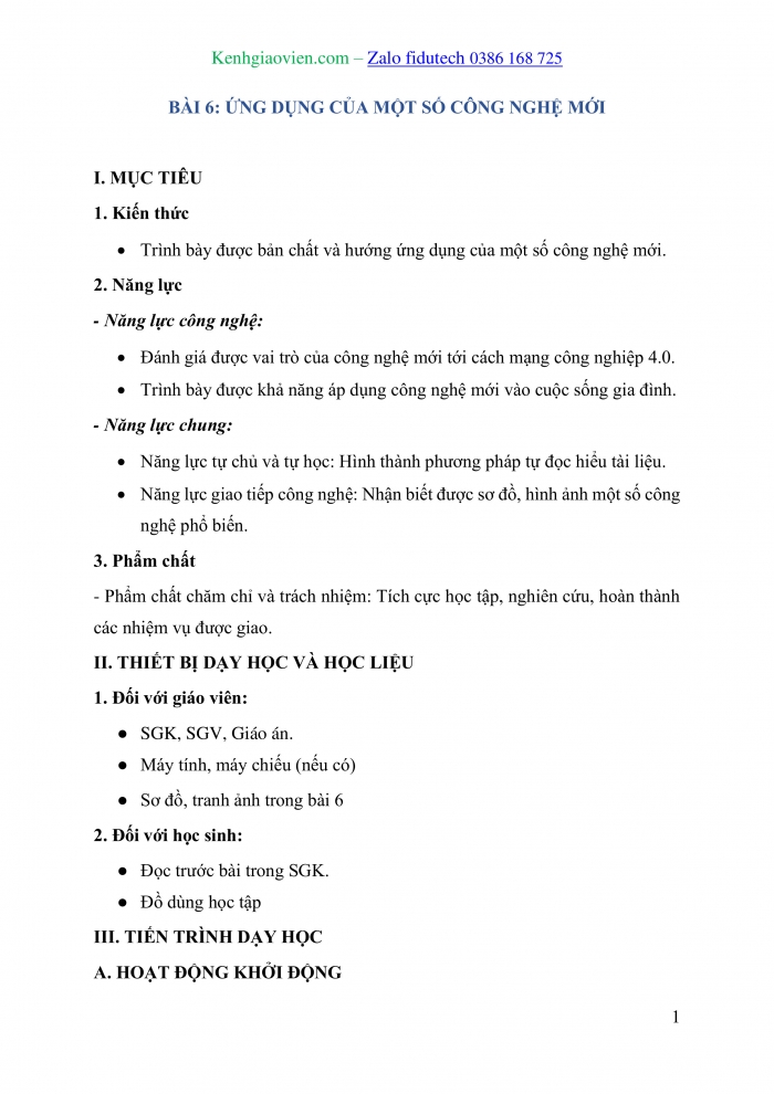 Giáo án và PPT Thiết kế và Công nghệ 10 cánh diều Bài 6: Ứng dụng của một số công nghệ mới