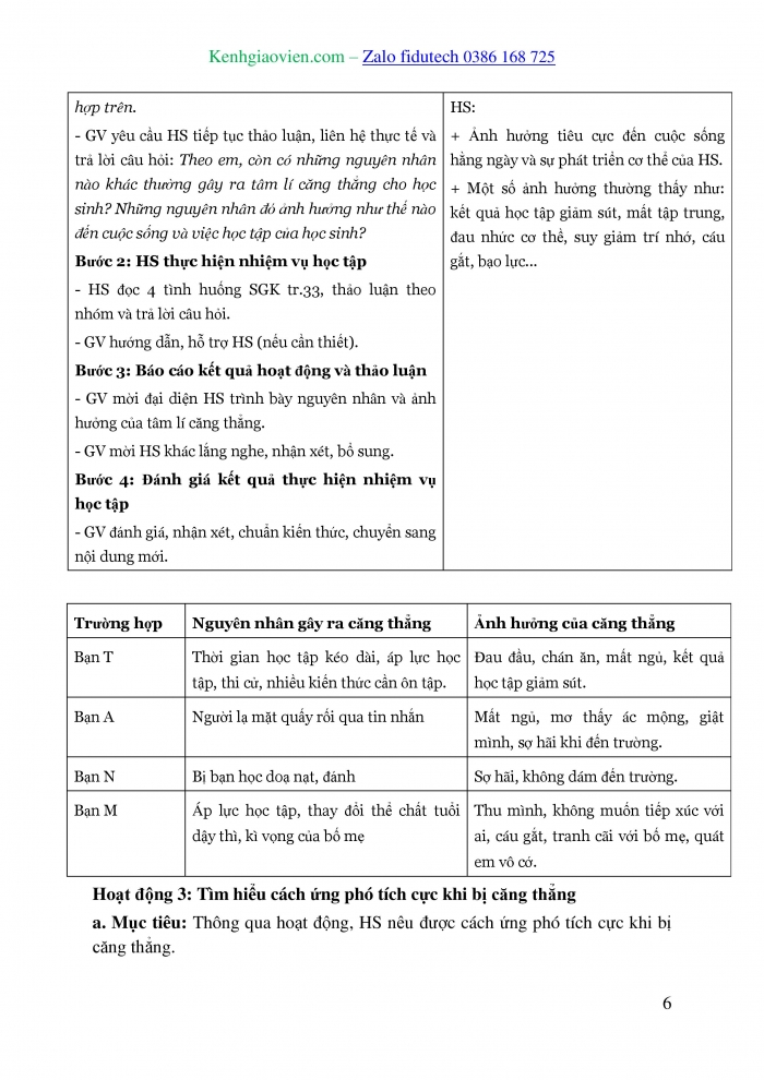 Giáo án và PPT Công dân 7 kết nối Bài 6: Ứng phó với tâm lí căng thẳng