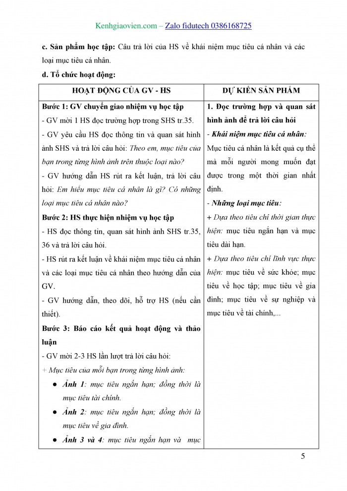 Giáo án và PPT Công dân 8 chân trời Bài 6: Xác định mục tiêu cá nhân