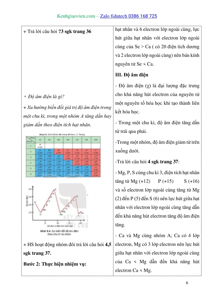 Giáo án và PPT Hoá học 10 kết nối Bài 6: Xu hướng biến đổi một số tính chất của nguyên tử các nguyên tố trong một chu kì và trong một nhóm