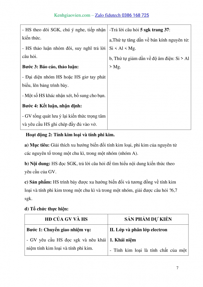 Giáo án và PPT Hoá học 10 kết nối Bài 6: Xu hướng biến đổi một số tính chất của nguyên tử các nguyên tố trong một chu kì và trong một nhóm