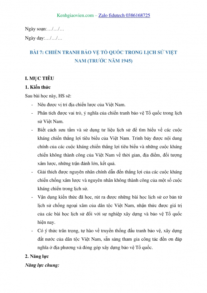 Giáo án và PPT Lịch sử 11 chân trời Bài 7: Chiến tranh bảo vệ Tổ quốc trong lịch sử Việt Nam (trước năm 1945)