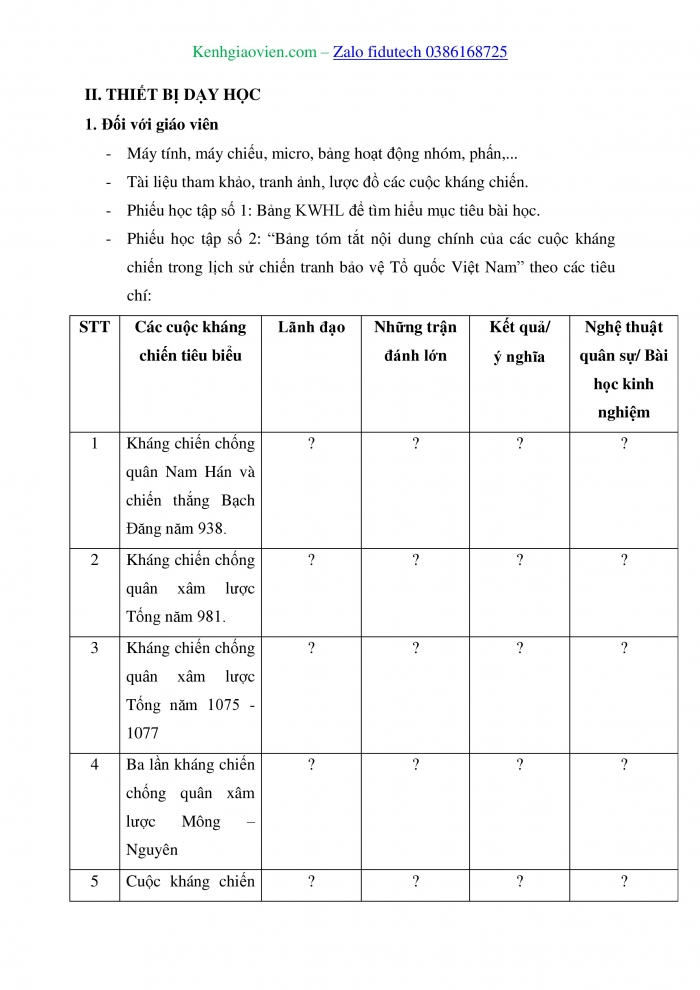 Giáo án và PPT Lịch sử 11 chân trời Bài 7: Chiến tranh bảo vệ Tổ quốc trong lịch sử Việt Nam (trước năm 1945)