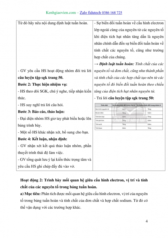 Giáo án và PPT Hoá học 10 chân trời Bài 7: Định luật tuần hoàn – Ý nghĩa của bảng tuần hoàn các nguyên tố hoá học