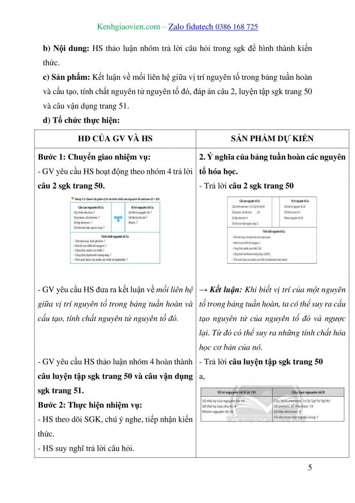 Giáo án và PPT Hoá học 10 chân trời Bài 7: Định luật tuần hoàn – Ý nghĩa của bảng tuần hoàn các nguyên tố hoá học