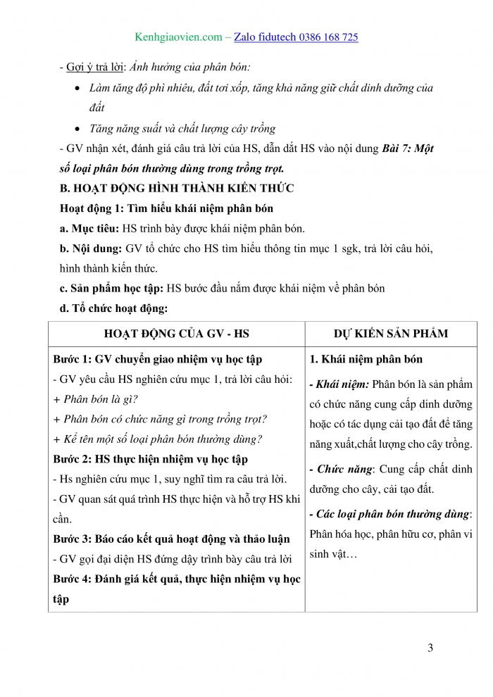 Giáo án và PPT Công nghệ trồng trọt 10 cánh diều Bài 7: Một số loại phân bón thường dùng trong trồng trọt