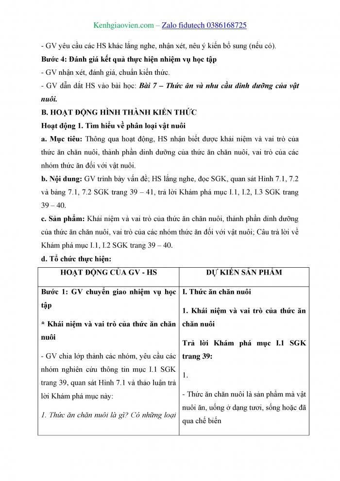 Giáo án và PPT Công nghệ chăn nuôi 11 kết nối Bài 7: Thức ăn và nhu cầu dinh dưỡng của vật nuôi