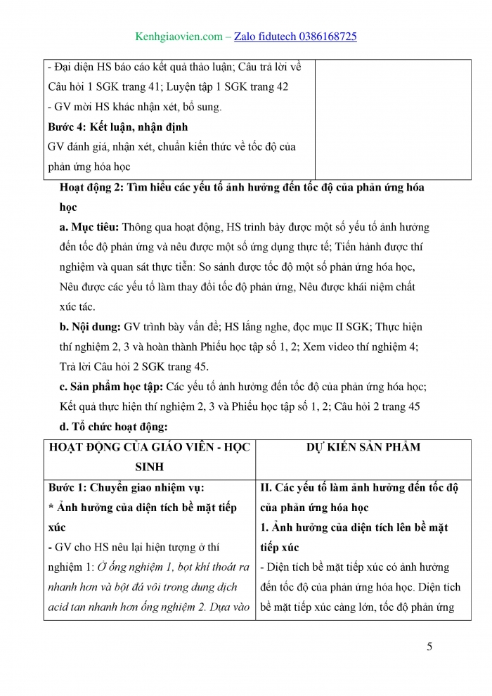 Giáo án và PPT KHTN 8 cánh diều Bài 7: Tốc độ phản ứng và chất xúc tác