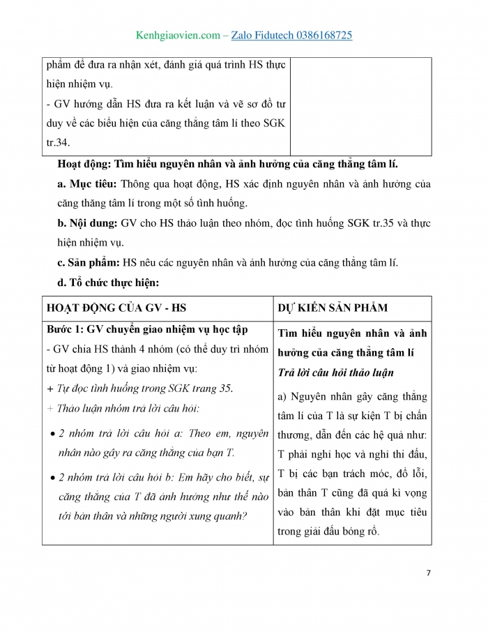 Giáo án và PPT Công dân 7 cánh diều Bài 7: Ứng phó với tâm lí căng thẳng