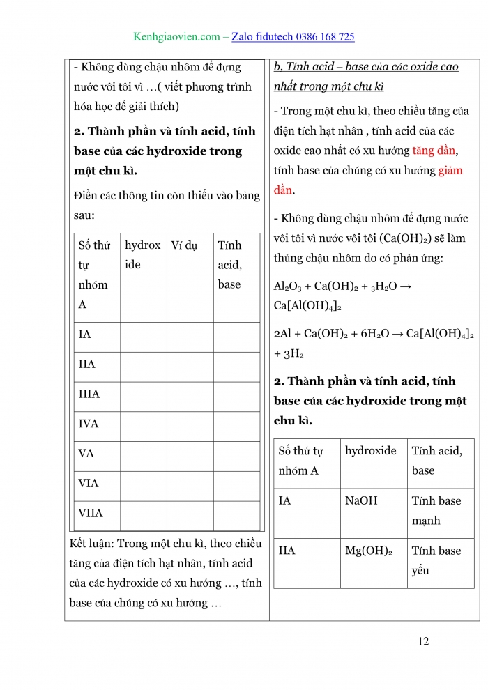 Giáo án và PPT Hoá học 10 cánh diều Bài 7: Xu hướng biến đổi một số tính chất của đơn chất, biến đổi thành phần và tính chất của hợp chất trong một chu kì và trong một nhóm