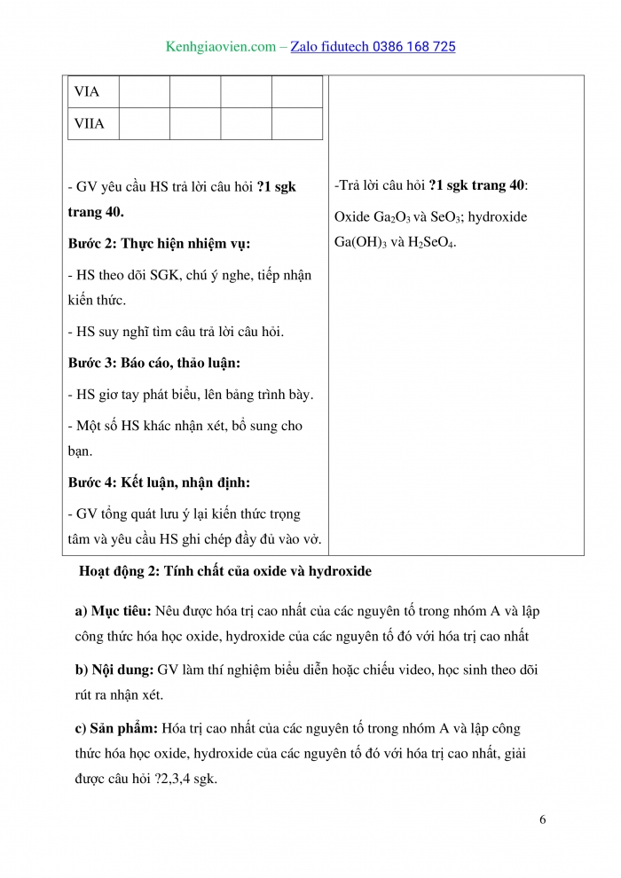 Giáo án và PPT Hoá học 10 kết nối Bài 7: Xu hướng biến đổi thành phần và một số tính chất của hợp chất trong một chu kì