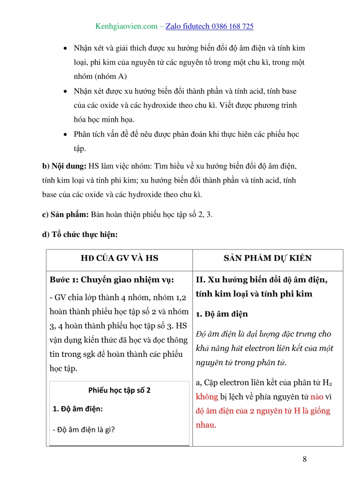 Giáo án và PPT Hoá học 10 cánh diều Bài 7: Xu hướng biến đổi một số tính chất của đơn chất, biến đổi thành phần và tính chất của hợp chất trong một chu kì và trong một nhóm