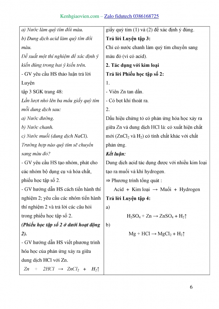 Giáo án và PPT KHTN 8 cánh diều Bài 8: Acid