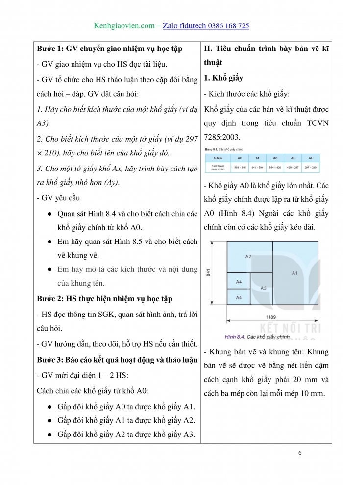 Giáo án và PPT Thiết kế và Công nghệ 10 kết nối Bài 8: Bản vẽ kĩ thuật và tiêu chuẩn trình bày bản vẽ kĩ thuật