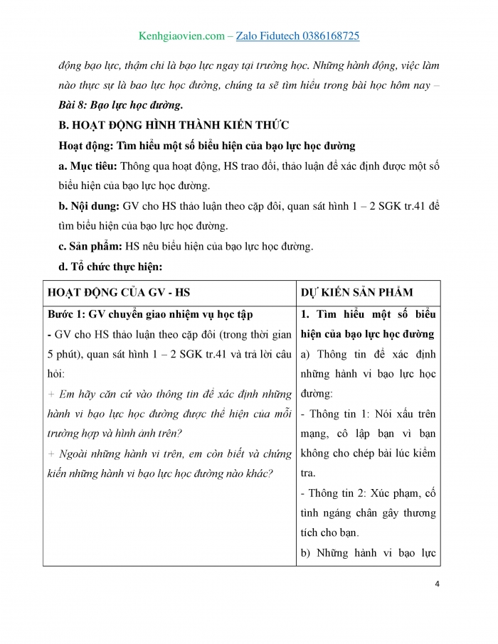 Giáo án và PPT Công dân 7 cánh diều Bài 8: Bạo lực học đường