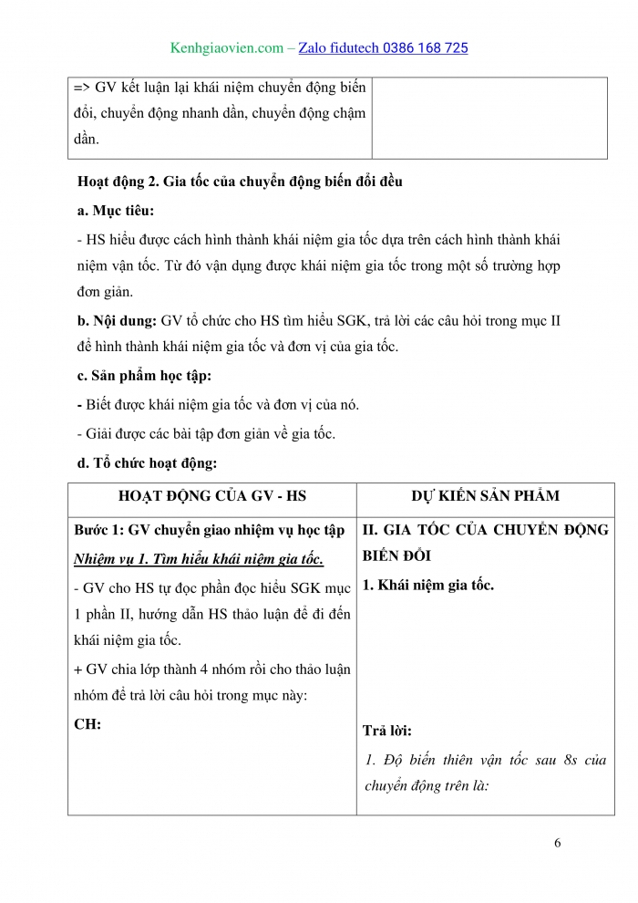 Giáo án và PPT Vật lí 10 kết nối Bài 8: Chuyển động biến đổi. Gia tốc