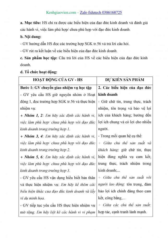 Giáo án và PPT Kinh tế pháp luật 11 chân trời Bài 8: Đạo đức kinh doanh