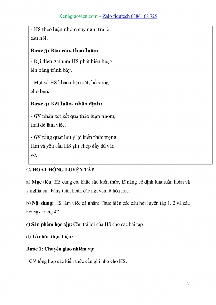 Giáo án và PPT Hoá học 10 cánh diều Bài 8: Định luật tuần hoàn và ý nghĩa của bảng tuần hoàn các nguyên tố hoá học