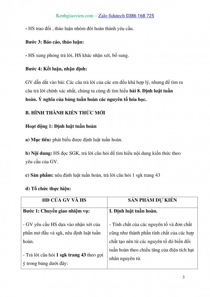 Giáo án và PPT Hoá học 10 kết nối Bài 8: Định luật tuần hoàn. Ý nghĩa của bảng tuần hoàn các nguyên tố hoá học