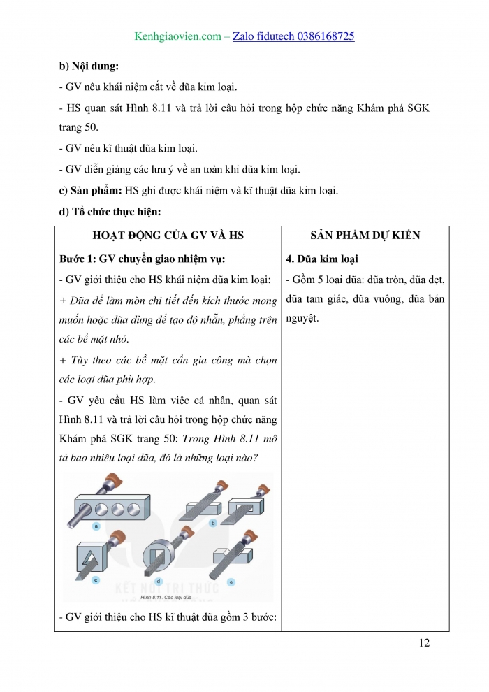 Giáo án và PPT Công nghệ 8 kết nối Bài 8: Gia công cơ khí bằng tay