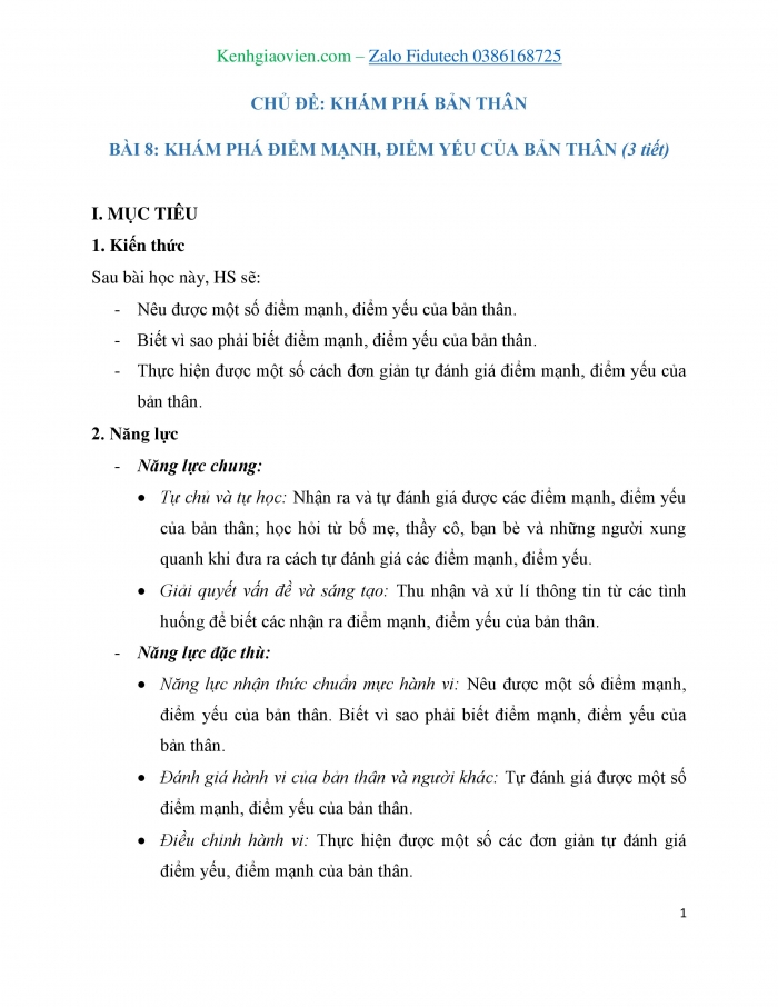 Giáo án và PPT Đạo đức 3 chân trời Bài 8: Khám phá điểm mạnh, điểm yếu của bản thân