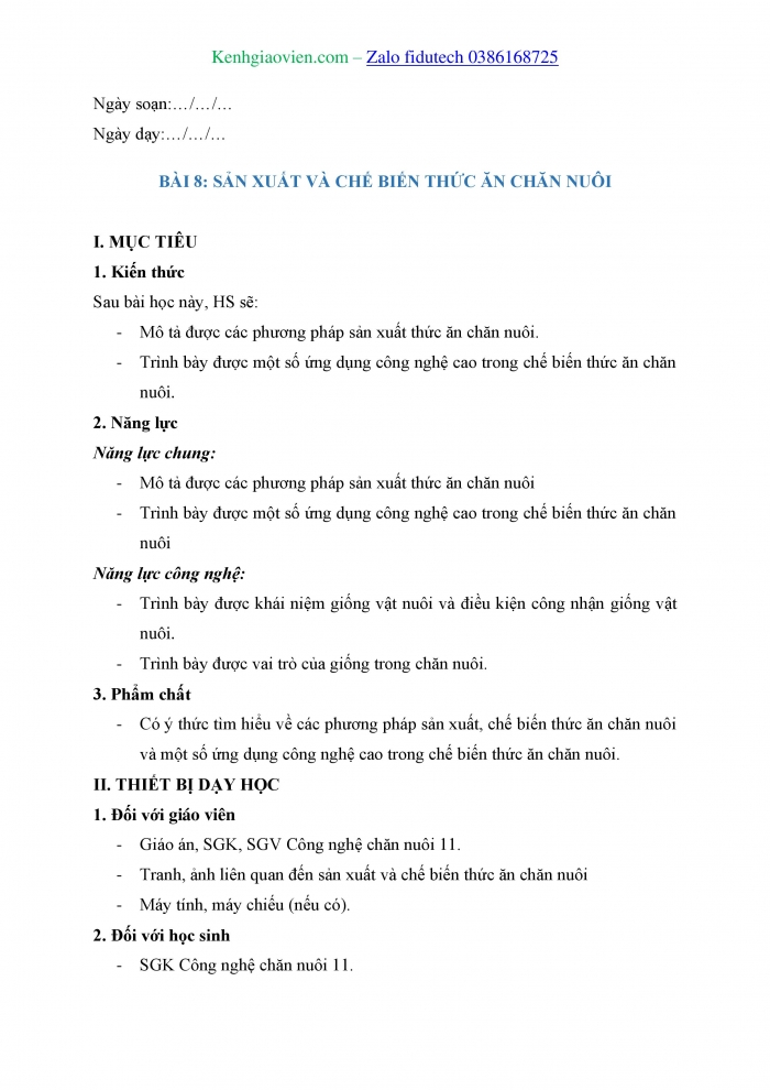 Giáo án và PPT Công nghệ chăn nuôi 11 kết nối Bài 8: Sản xuất và chế biến thức ăn chăn nuôi