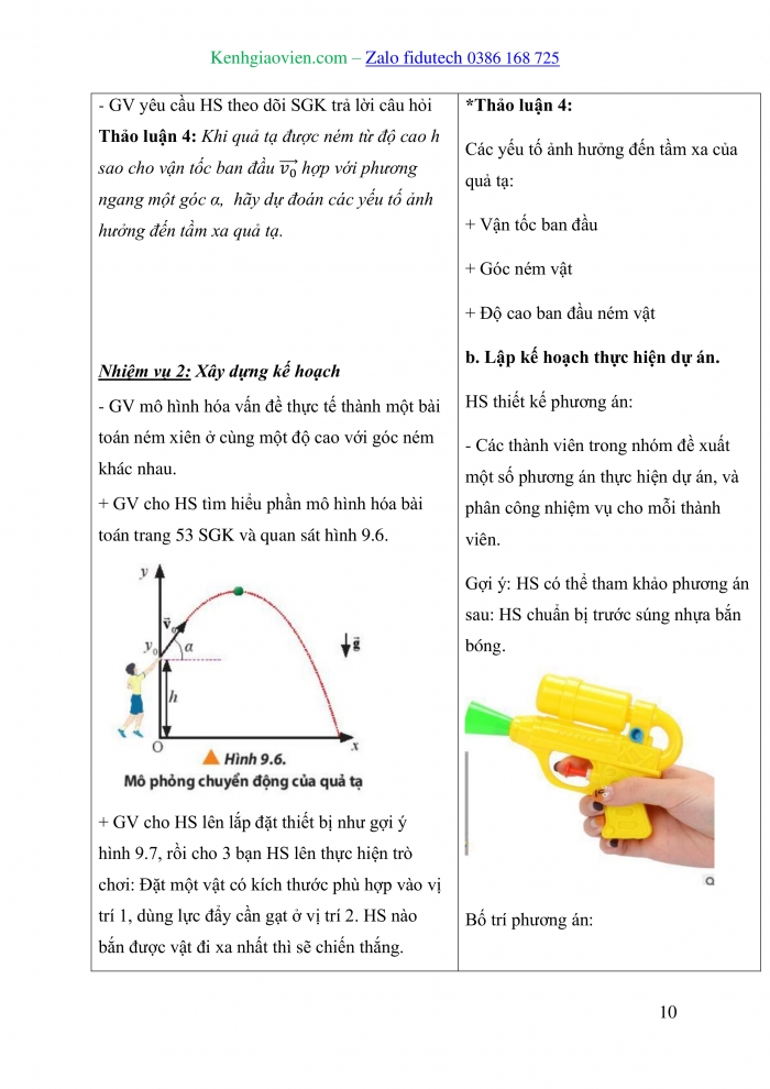 Giáo án và PPT Vật lí 10 chân trời Bài 9: Chuyển động ném