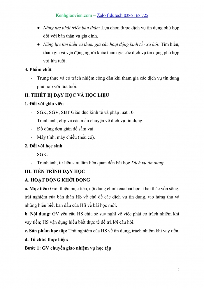 Giáo án và PPT Kinh tế pháp luật 10 kết nối Bài 9: Dịch vụ tín dụng