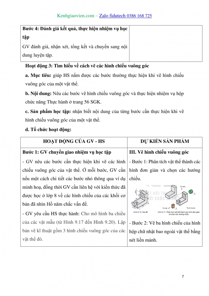 Giáo án và PPT Thiết kế và Công nghệ 10 kết nối Bài 9: Hình chiếu vuông góc